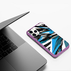 Чехол iPhone 11 Pro матовый Чёрно-сине-белая абстракция, цвет: 3D-фиолетовый — фото 2