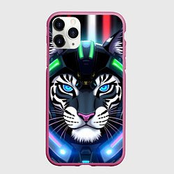 Чехол iPhone 11 Pro матовый Яркий неоновый кибер тигр