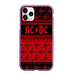 Чехол iPhone 11 Pro матовый ACDC christmas sweater, цвет: 3D-фиолетовый