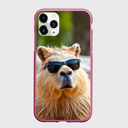 Чехол iPhone 11 Pro матовый Модная капибара в темных очках