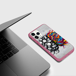 Чехол iPhone 11 Pro матовый Полушария мозга, цвет: 3D-малиновый — фото 2