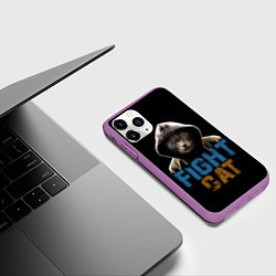 Чехол iPhone 11 Pro матовый Бойцовский кот, цвет: 3D-фиолетовый — фото 2