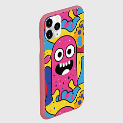 Чехол iPhone 11 Pro матовый Причудливый узор с улыбающимся персонажем, цвет: 3D-малиновый — фото 2