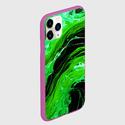 Чехол iPhone 11 Pro матовый Зелёные брызги на чёрном фоне, цвет: 3D-фиолетовый — фото 2