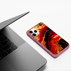 Чехол iPhone 11 Pro матовый Красно-золотые брызги на чёрном фоне, цвет: 3D-малиновый — фото 2