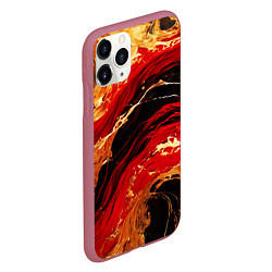 Чехол iPhone 11 Pro матовый Красно-золотые брызги на чёрном фоне, цвет: 3D-малиновый — фото 2