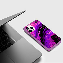 Чехол iPhone 11 Pro матовый Фиолетовые брызги на чёрном фоне, цвет: 3D-фиолетовый — фото 2