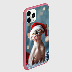 Чехол iPhone 11 Pro матовый Новогодняя кошка сфинкс, цвет: 3D-малиновый — фото 2