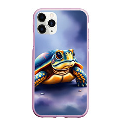 Чехол iPhone 11 Pro матовый Черепашка на синем фоне, цвет: 3D-розовый