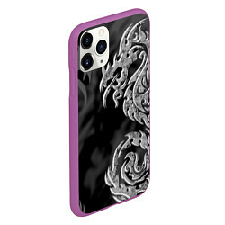 Чехол iPhone 11 Pro матовый Серый дракон трайбл, цвет: 3D-фиолетовый — фото 2