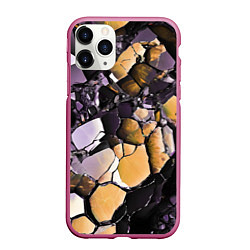 Чехол iPhone 11 Pro матовый Чёрно-жёлтый камень, цвет: 3D-малиновый