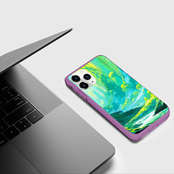 Чехол iPhone 11 Pro матовый Зелёная кислотная абстракция, цвет: 3D-фиолетовый — фото 2