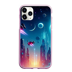 Чехол iPhone 11 Pro матовый Neon metropolis in the future - ai art fantasy, цвет: 3D-розовый