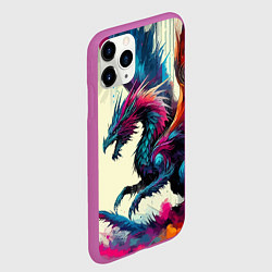 Чехол iPhone 11 Pro матовый Крылатый дракон - акварель, цвет: 3D-фиолетовый — фото 2
