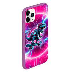 Чехол iPhone 11 Pro матовый Cyber tyrannosaurus is a cool skateboarder, цвет: 3D-фиолетовый — фото 2