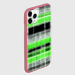 Чехол iPhone 11 Pro матовый Белые полосы на чёрно-зелёном фоне, цвет: 3D-малиновый — фото 2
