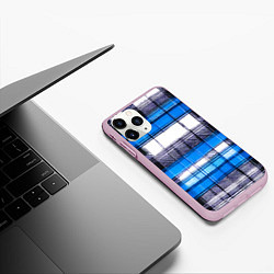 Чехол iPhone 11 Pro матовый Чёрные полосы на сине-белом фоне, цвет: 3D-розовый — фото 2