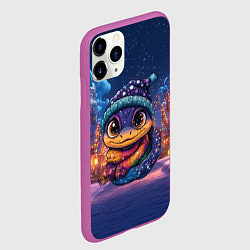 Чехол iPhone 11 Pro матовый Синяя новогодняя змейка, цвет: 3D-фиолетовый — фото 2