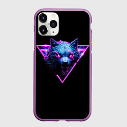 Чехол iPhone 11 Pro матовый Волк в неоне, цвет: 3D-фиолетовый