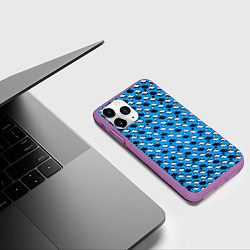 Чехол iPhone 11 Pro матовый Чёрно-белые фигуры на синем фоне, цвет: 3D-фиолетовый — фото 2