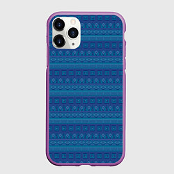 Чехол iPhone 11 Pro матовый Синий с голубым этнический орнамент