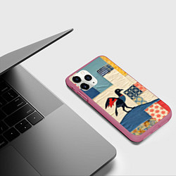 Чехол iPhone 11 Pro матовый Пэчворк с фантастической птицей, цвет: 3D-малиновый — фото 2