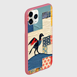 Чехол iPhone 11 Pro матовый Пэчворк с фантастической птицей, цвет: 3D-малиновый — фото 2