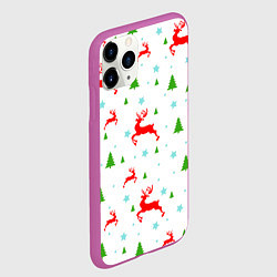 Чехол iPhone 11 Pro матовый Новогодние олени с ёлками, цвет: 3D-фиолетовый — фото 2