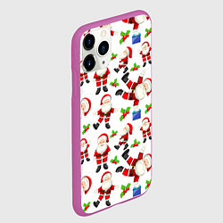Чехол iPhone 11 Pro матовый Дед мороз веселится паттерн, цвет: 3D-фиолетовый — фото 2