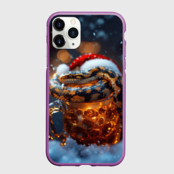 Чехол iPhone 11 Pro матовый Новогодняя змея с пивом