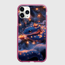 Чехол iPhone 11 Pro матовый Синяя змея в огоньках