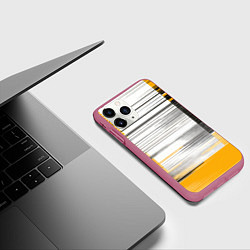 Чехол iPhone 11 Pro матовый Чёрные вертикальные полосы на жёлто-белом фоне, цвет: 3D-малиновый — фото 2