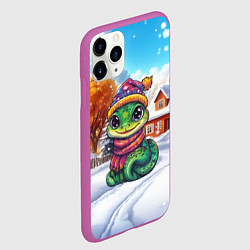 Чехол iPhone 11 Pro матовый Маленькая зеленая новогодняя змея, цвет: 3D-фиолетовый — фото 2