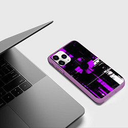 Чехол iPhone 11 Pro матовый Фиолетово-белый гранж на чёрном фоне, цвет: 3D-фиолетовый — фото 2