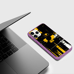 Чехол iPhone 11 Pro матовый Жёлто-белый гранж на чёрном фоне, цвет: 3D-фиолетовый — фото 2