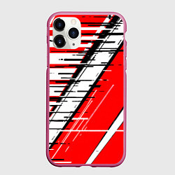 Чехол iPhone 11 Pro матовый Чёрно-белые глитч полосы на красном фоне, цвет: 3D-малиновый