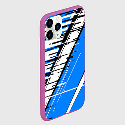 Чехол iPhone 11 Pro матовый Чёрно-белые глитч полосы на синем фоне, цвет: 3D-фиолетовый — фото 2