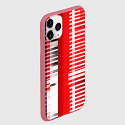 Чехол iPhone 11 Pro матовый Белые полосы на чёрно-красном фоне, цвет: 3D-малиновый — фото 2