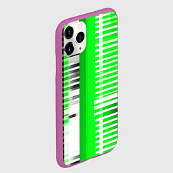 Чехол iPhone 11 Pro матовый Белые полосы на зелёно-чёрном фоне, цвет: 3D-фиолетовый — фото 2