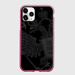 Чехол iPhone 11 Pro матовый Герб России - черный минимализм, цвет: 3D-малиновый