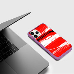 Чехол iPhone 11 Pro матовый Горизонтальные чёрно-белые линии на красном фоне, цвет: 3D-фиолетовый — фото 2