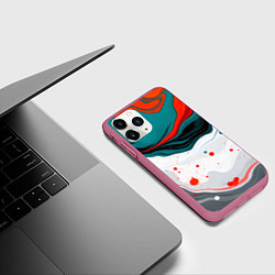 Чехол iPhone 11 Pro матовый Эбру красочная абстракция, цвет: 3D-малиновый — фото 2