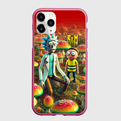 Чехол iPhone 11 Pro матовый Рик и Морти заблудились в мухоморном поле