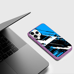 Чехол iPhone 11 Pro матовый Diagonal black and white stripes on a blue backgro, цвет: 3D-фиолетовый — фото 2