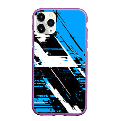 Чехол iPhone 11 Pro матовый Diagonal black and white stripes on a blue backgro