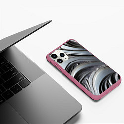 Чехол iPhone 11 Pro матовый Полированный серебряный металл, цвет: 3D-малиновый — фото 2