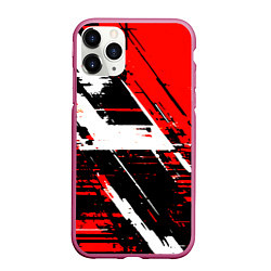 Чехол iPhone 11 Pro матовый Diagonal black and white stripes on a red backgrou