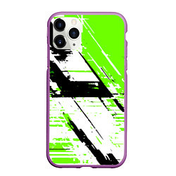 Чехол iPhone 11 Pro матовый Diagonal black and green stripes on a white backgr