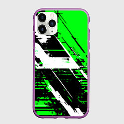 Чехол iPhone 11 Pro матовый Diagonal black and white stripes on a green backgr