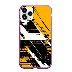 Чехол iPhone 11 Pro матовый Diagonal black and white stripes on a yellow backg